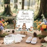 Animal Theme Guess How Many Animal Crackers Baby Shower Game, Forest Animals Theme Party Decoration, 1 Standing Sign And 50 Card For Baby Shower Supplies
