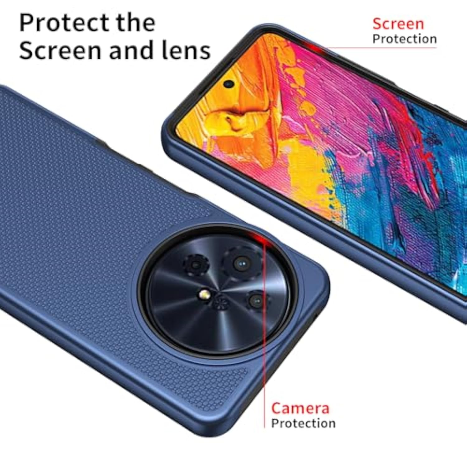 For Tcl 60 Xe Nxtpaper 5G/Tcl 50 Xl 5G Case With Tempered Glass Screen Protector,Dual Layer Heavy Duty Shockproof Protection (Blue)
