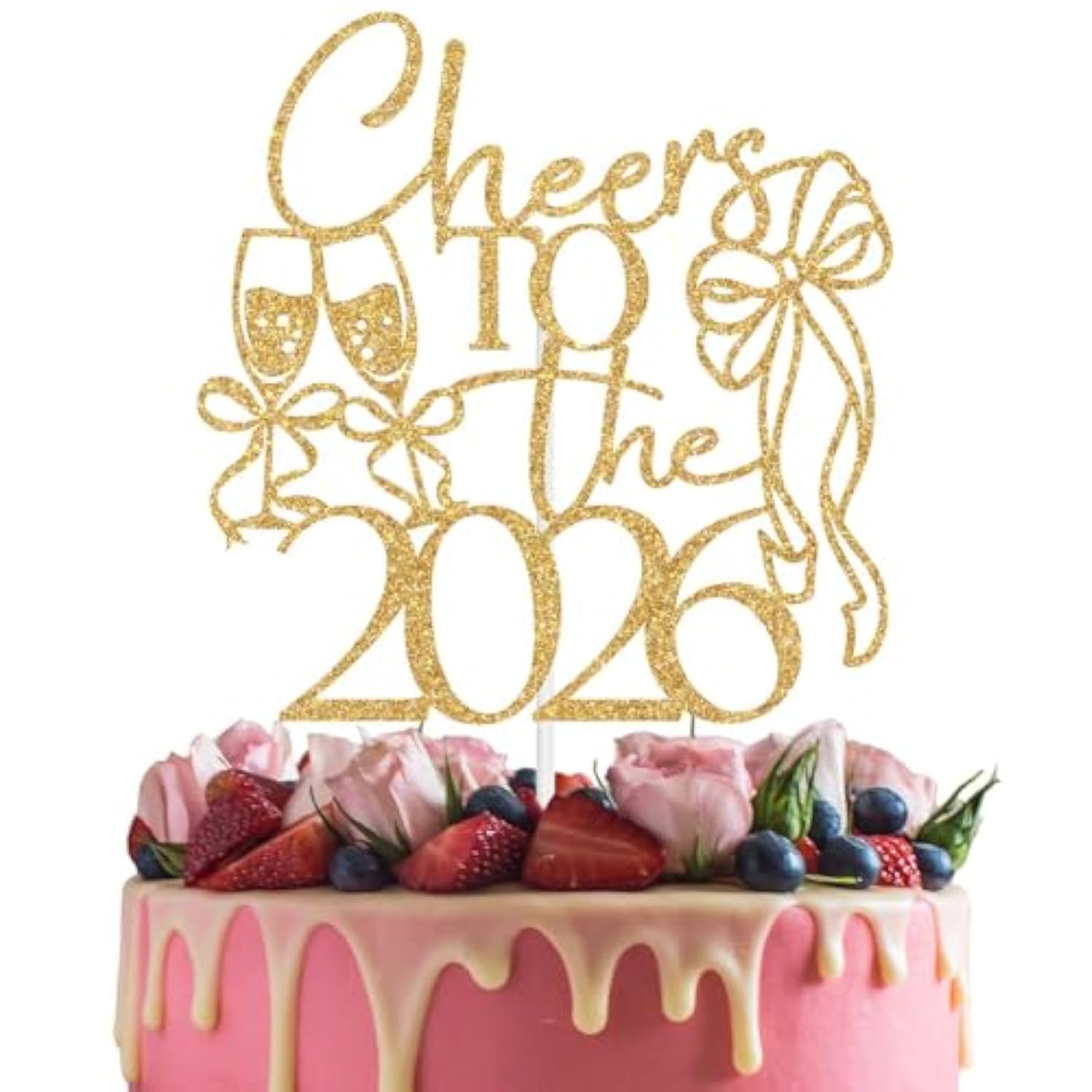 Cheers to 2026 Cake Topper Gold Glitter New Year Party Decoration