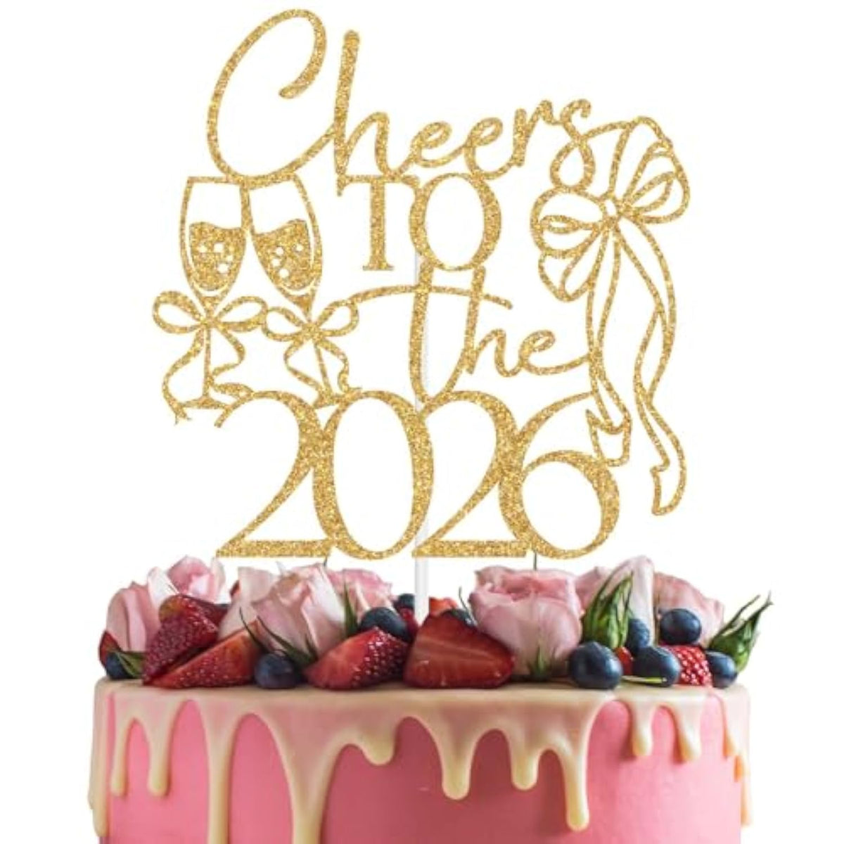 Cheers to 2026 Cake Topper Gold Glitter New Year Party Decoration