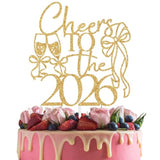 Cheers to 2026 Cake Topper Gold Glitter New Year Party Decoration