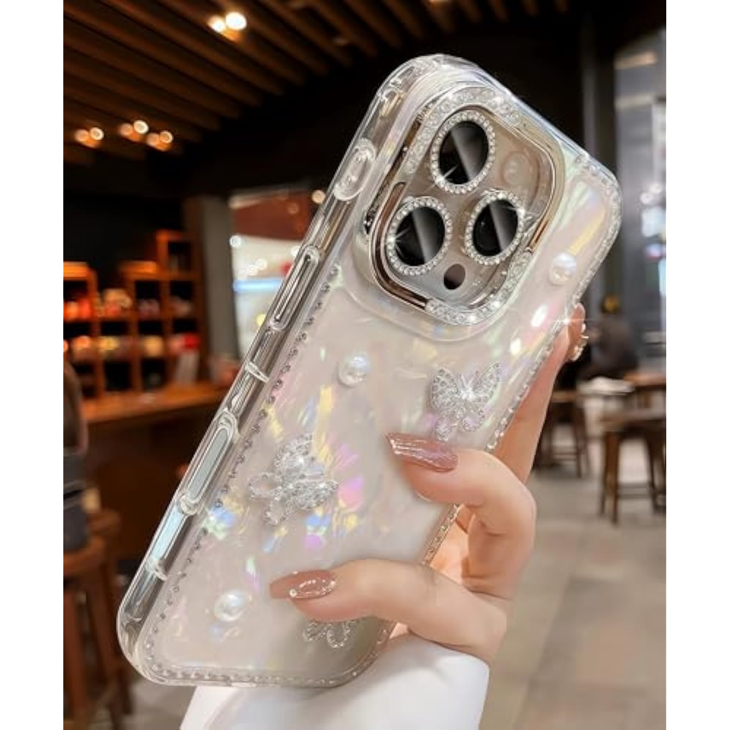 Compatible With Iphone 16 Pro Max Case, Bling Butterfly Design With Camera Lens Protector, Luxury Bling Cute Girly Glitter Protective Case For Women Girls