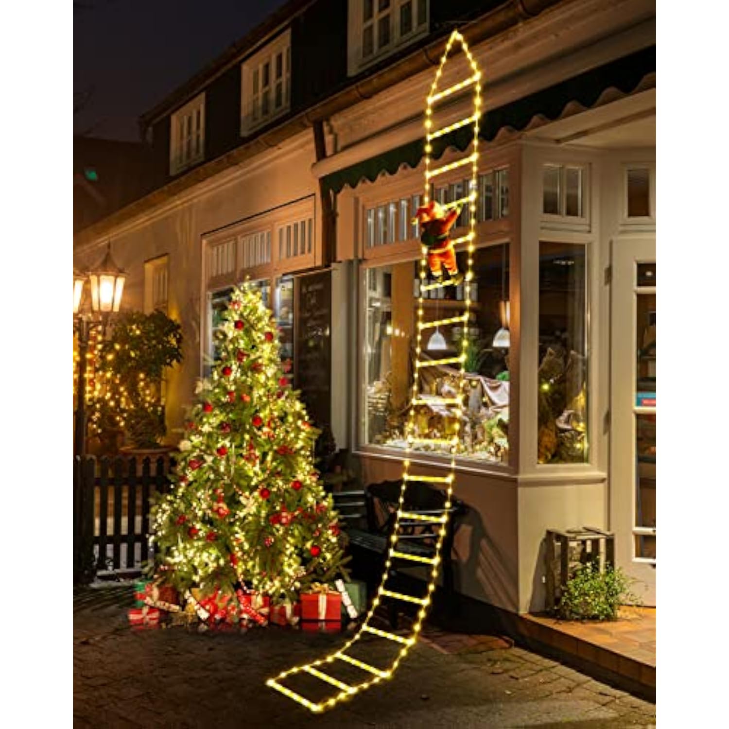 Christmas Decorations Led Ladder Lights With Climbing Santa Claus, 10Ft Outdoor Christmas Decorative Lights - 8 Modes Xm