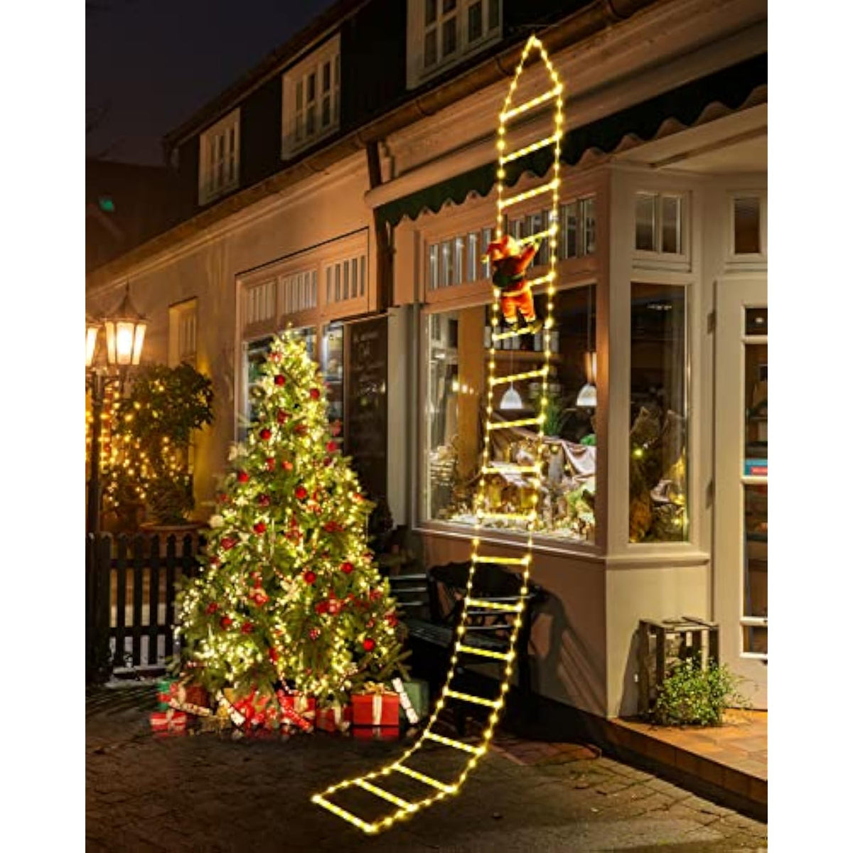 Christmas Decorations Led Ladder Lights With Climbing Santa Claus, 10Ft Outdoor Christmas Decorative Lights - 8 Modes Xm