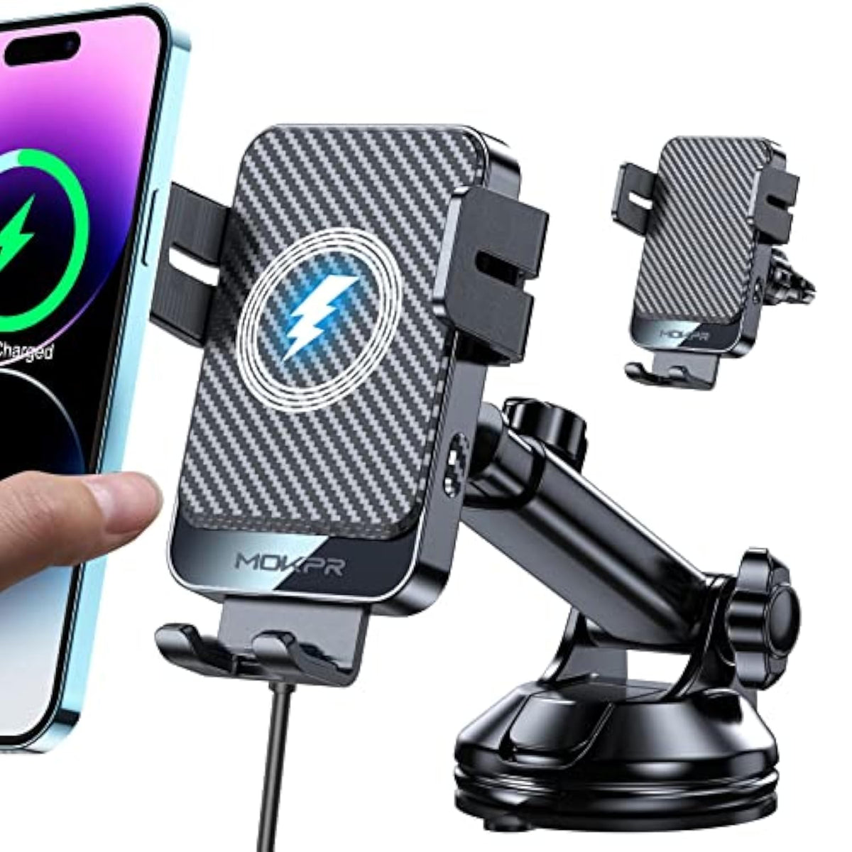 Wireless Car Charger, 15W Fast Charging Auto-Clamping Car Mount Universal Hands-Free Car Charger Mount For Dash Windshield Air Vent Compatible With Iphone 16 15/14/13/12, Samsung S23/S22/S21,Etc