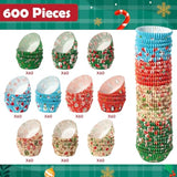 Christmas Mini Cupcake Liners - 600Pcs Merry Christmas Candy Baking Cups Muffin Cupcake Wrappers, Xmas Tree Santa Claus Snowman Chocolate Cake Wrap Making Supplies For Xmas Eve Party(10 Styles)
