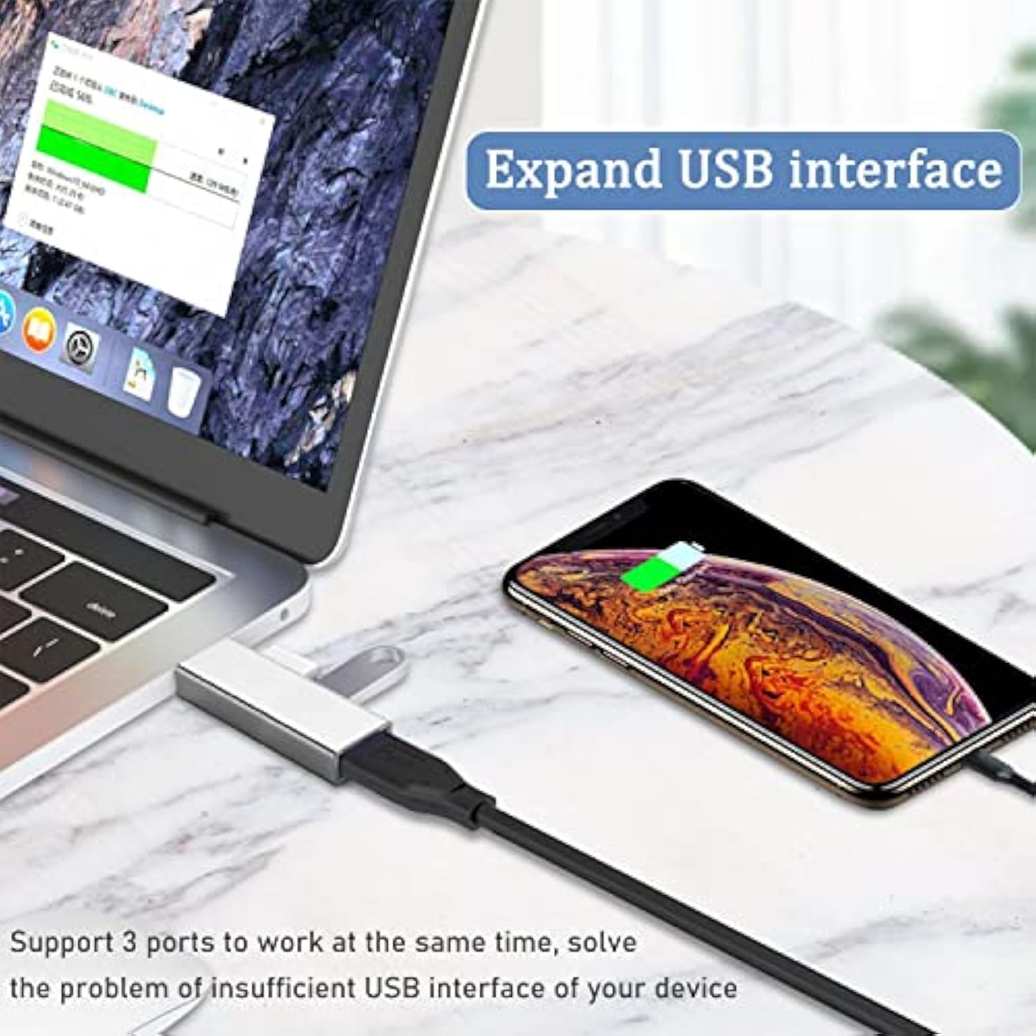 Usb 3.0 Hub, Aluminium 3-Port Usb Hub Usb Splitter Usb Expander For Laptop, Xb