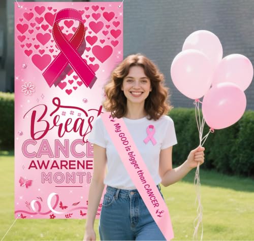 Pink Ribbon Door Banner 3x6FT Breast Cancer Awareness Decorations