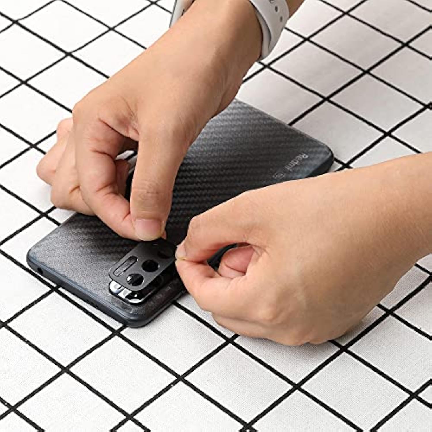 Screen Protector For Redmi Note 10 5G/Poco M3 Pro 5G,With 2Pcs Tempered Glass,1Pc Camera Lens Protector,1Pc Backing Carbon Fiber Film [Fingerprint Reader,Easy To Install]