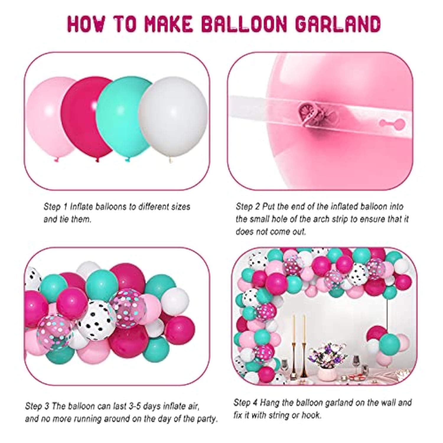 142Pcs Surprise Party Balloon Arch Kit, Rose Red Pink Blue Confetti Balloons & Tools