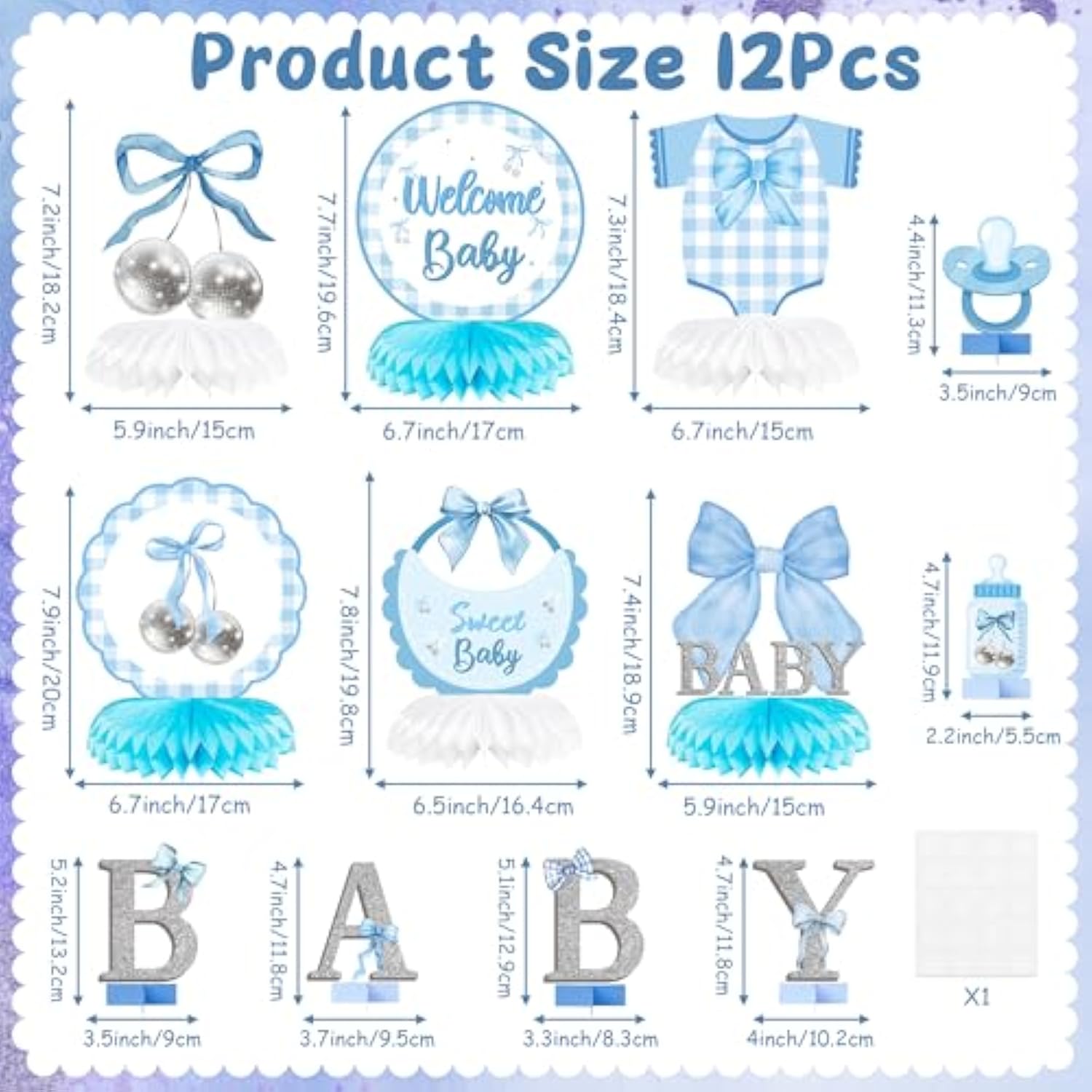 Blue Bow Baby Party Honeycomb Centerpieces, Bow Coquette Baby Shower Table Decoration, Gender Reveal Party Supplies For Boys Girls Pregnancy Announcement Table Topper Birthday Display