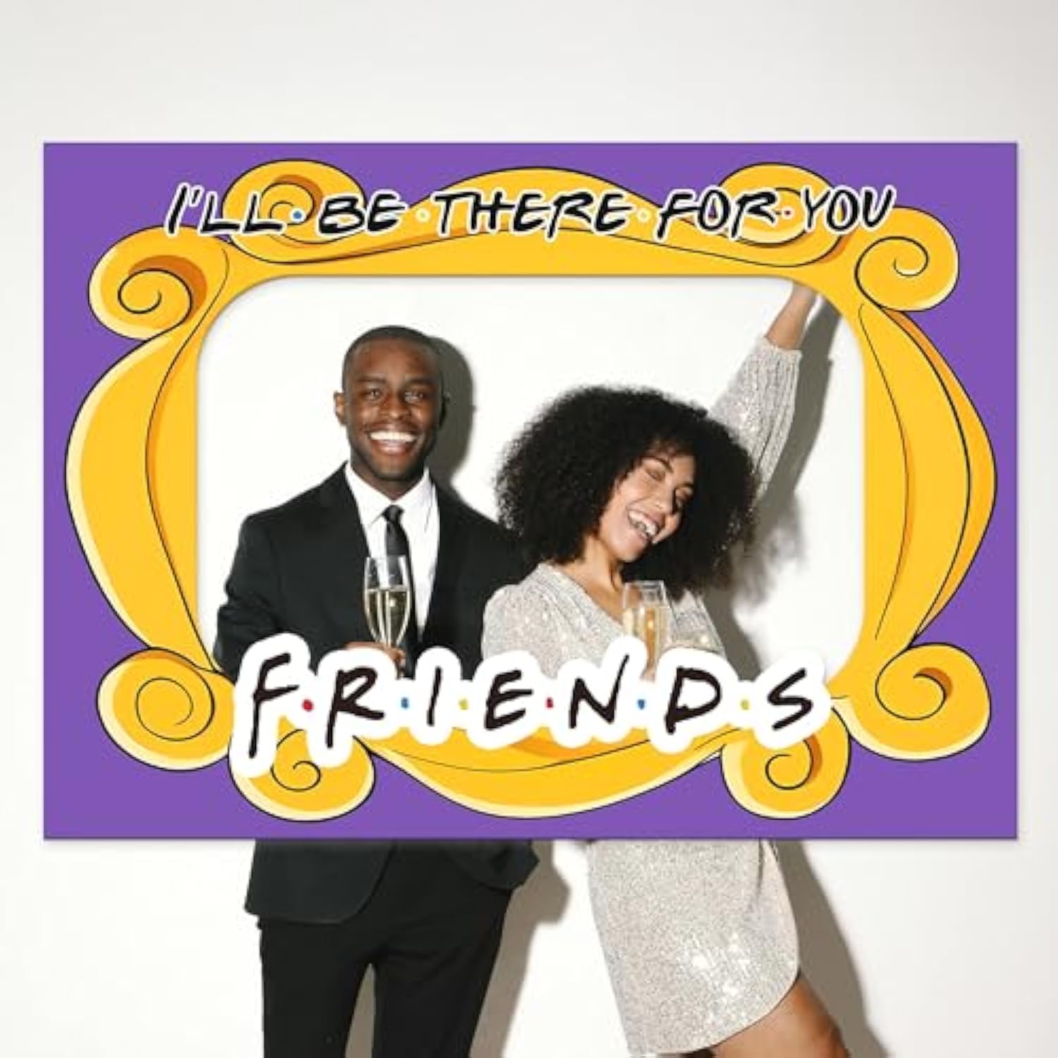 Friends Themed Photo Booth Props, 27.5 x 19.6 in Photo Booth Frame Friends Merchandise Party Decorations Supplies for Birthday, Graduation, Festivals, Anniversary, Wedding (Yellow Photo Frame Style)