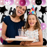 Pink And Black Birthday Decorations For Women Girls, Pink Happy Birthday Decorations Happy Birthday Banner Balloons Fringe Curtain Giant Foil Hot Pink Lipstick Balloons Bday Party Decor For Her