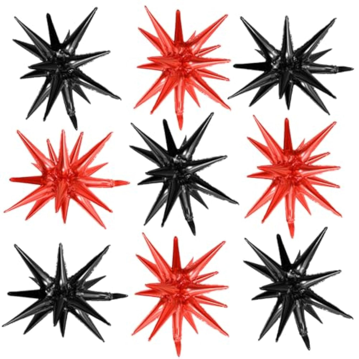 Black & Red Starburst Foil Balloons: Halloween Birthday Party Decor (9pcs)