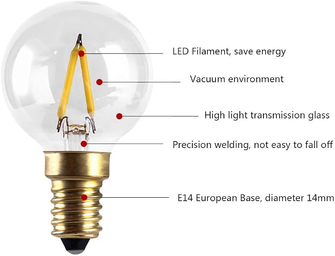 E14 1W G40 G14 LED Globe Bulbs 10W Equivalent 6000K Daylight 150LM 6 Pack