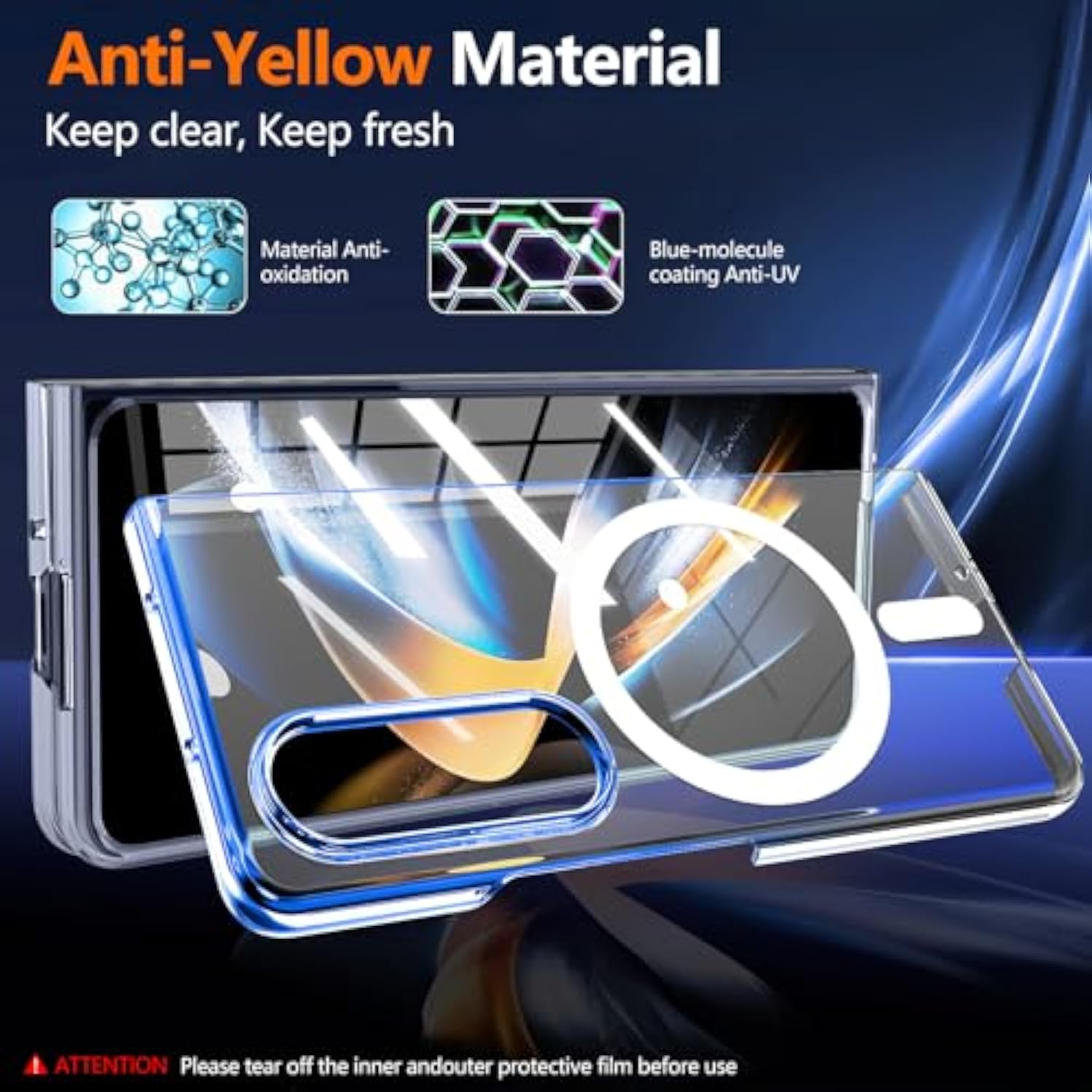 Galaxy Z Fold4 Clear Case with Strong Magnetic and Wireless Charging