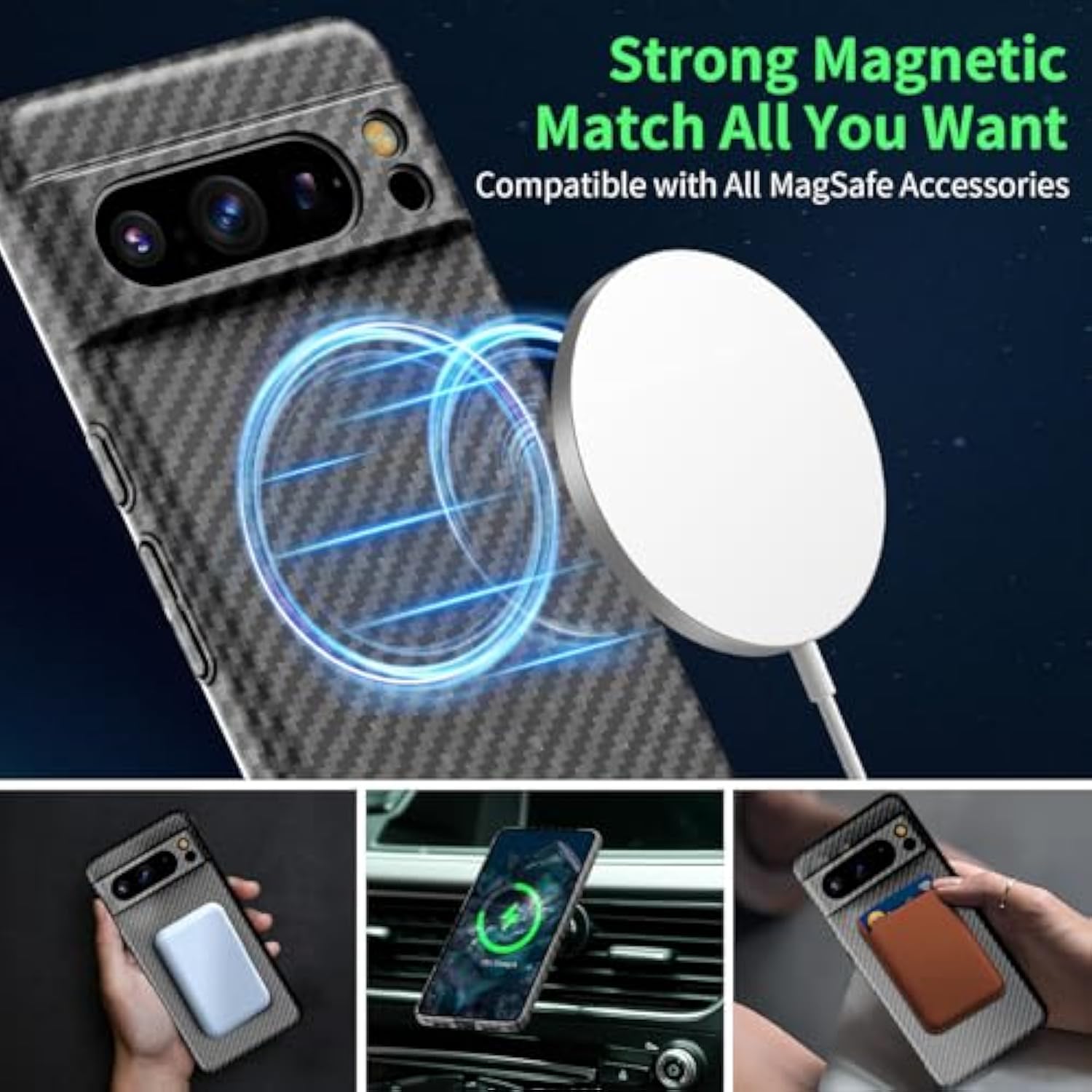 Magnetic Google Pixel 10 Pro Xl Case,Ultra-Thin Soft Touch Skin Carbon Fiber Bump Texture [Compatible With Pixelsnap/Magsafe],Slim Minimalist Lightweight Protective Matte Hard Cover-Black