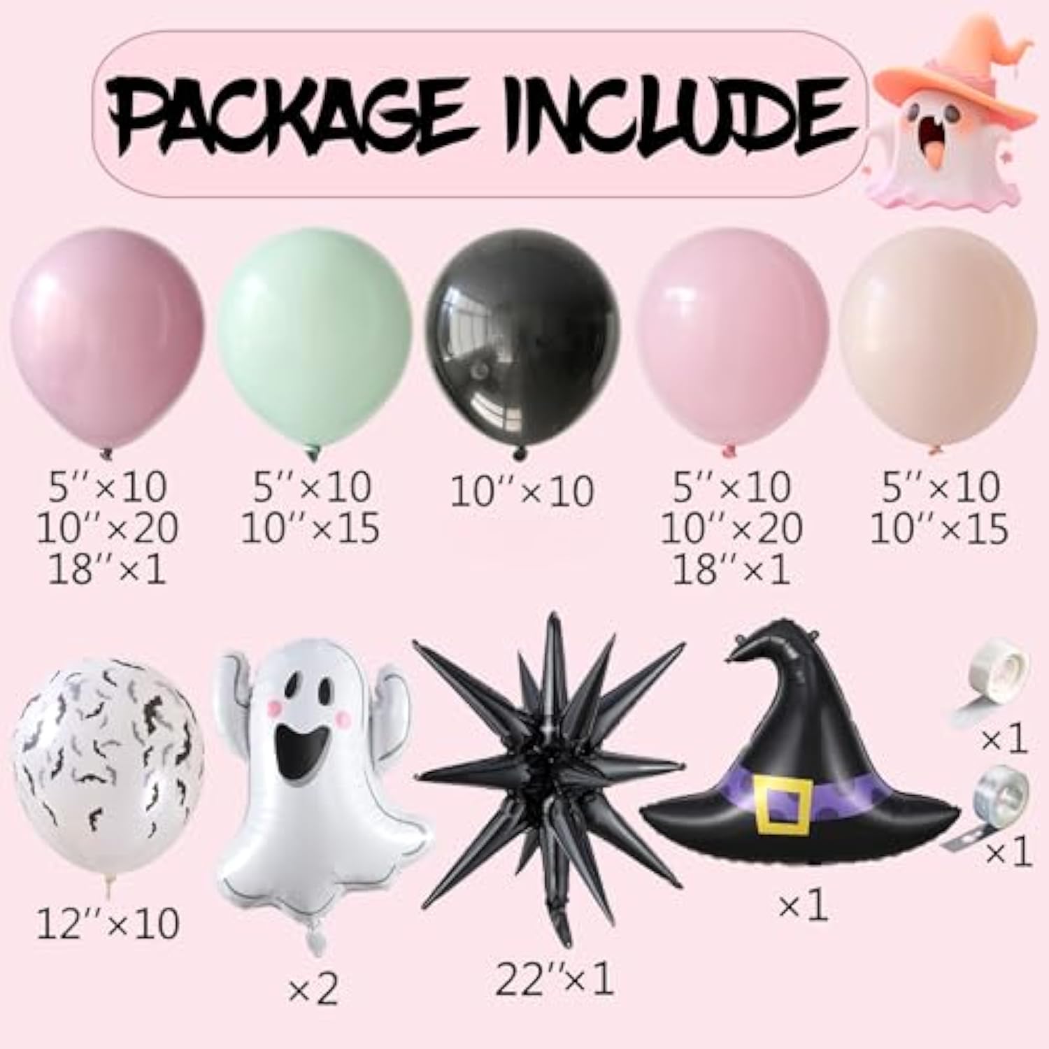 Halloween Balloon Arch Kit: Purple, Green, Pink, Ghost & Witch Foils
