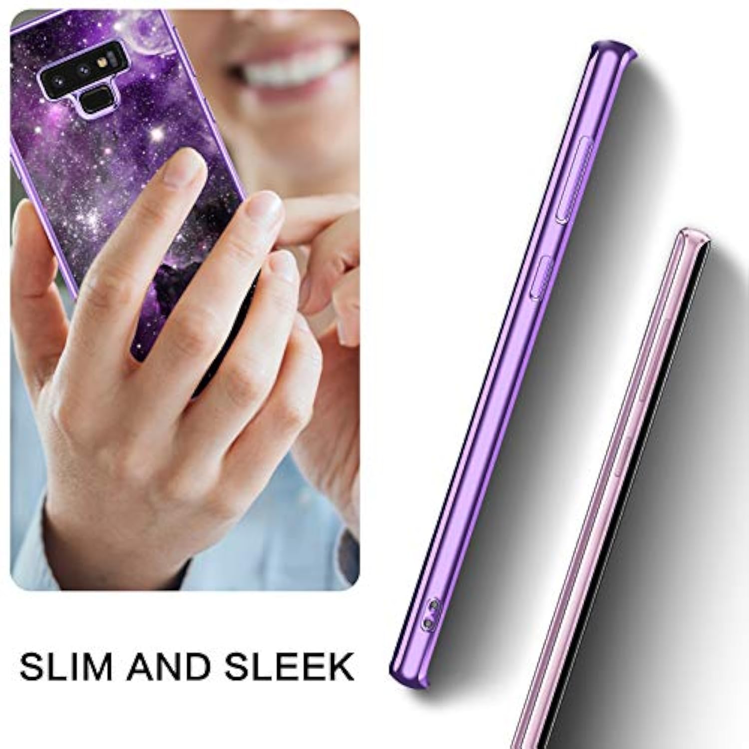 For Galaxy Note 9 Case, Slim Fit Glow In The Dark Shockproof Hybrid Hard Pc Soft Tpu Bumper Drop Protective Girls Women Men Phone Cover For Samsung Galaxy Note 9 6.4", Purple Galaxy