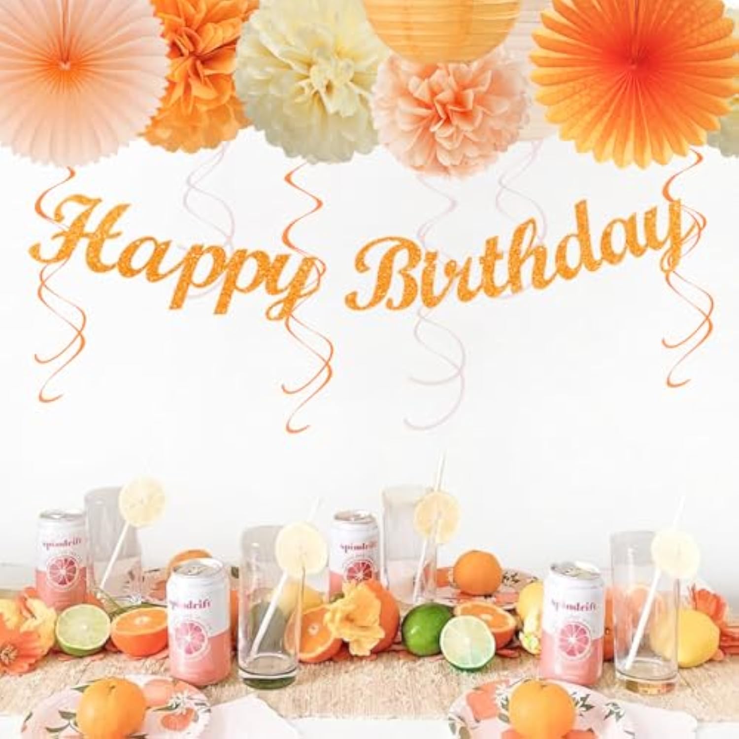 Orange-Peach Beige First Happy-Birthday Party-Decorations - 31Pcs 20Th Women Girls Bohemian Groovy Paper Lanterns Streamers Banner,Tissue Pom Poms Decor,Fall Boho Fans Tassels Graland Backdrop