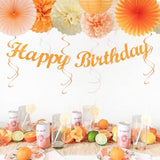 Orange-Peach Beige First Happy-Birthday Party-Decorations - 31Pcs 20Th Women Girls Bohemian Groovy Paper Lanterns Streamers Banner,Tissue Pom Poms Decor,Fall Boho Fans Tassels Graland Backdrop