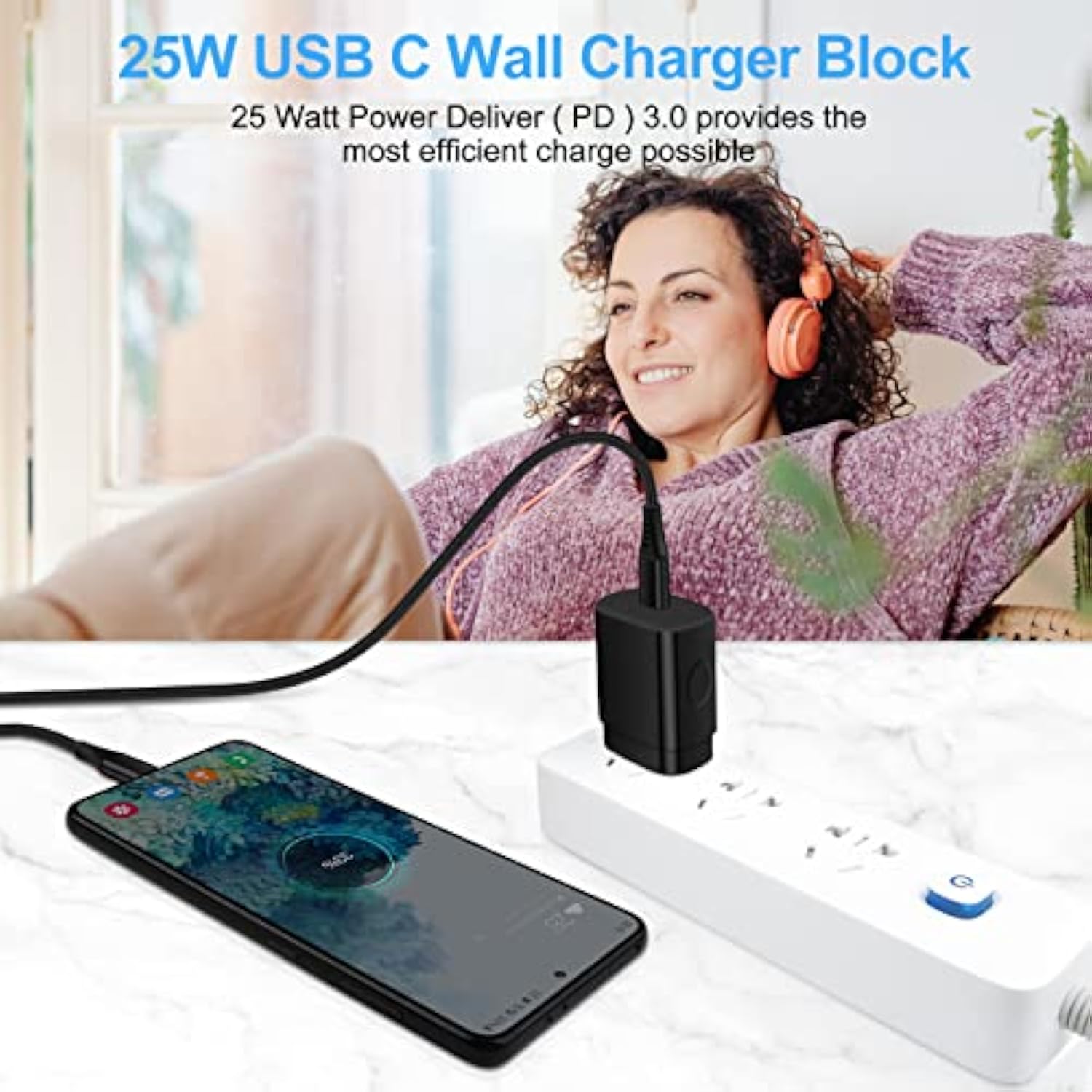 25W Samsung Super Fast Charger Usb C Wall Plug Type C Charger Adapter Fast Charging Block For Samsung Galaxy A16 A15 5G/Watch 7 Ultra 6/A35/A54/S24/Z Flip6 Fold6/A14/S23/S22,Iphone 16/15,Pixel 9/8A/7