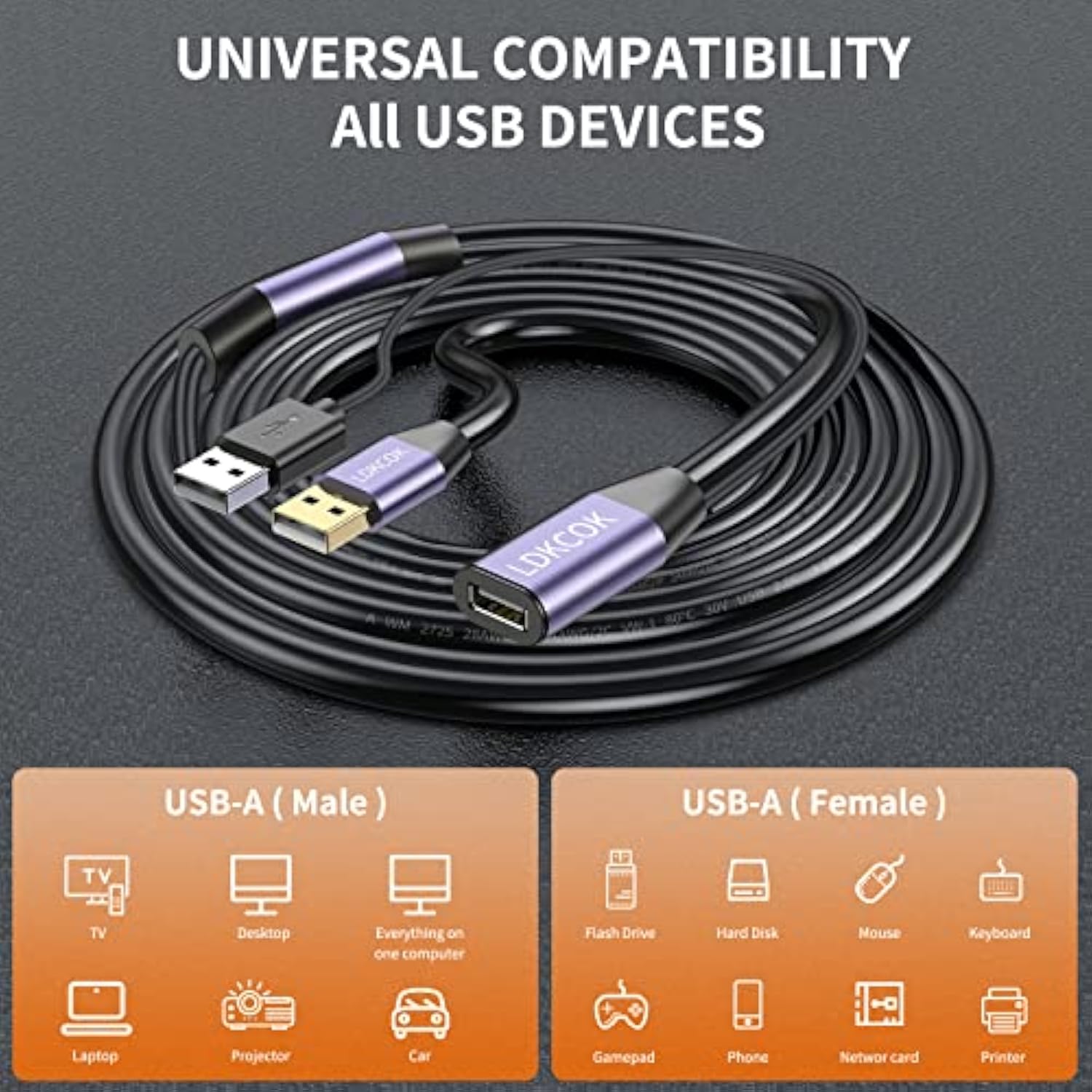 Usb 2.0 Type A Male To A Female Active Repeater Extension Cable 50Ft, High Spe