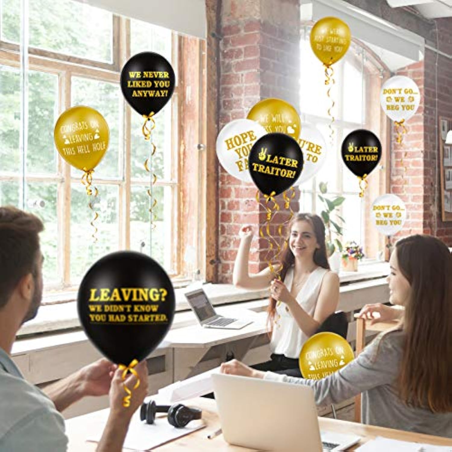 Funny Farewell Balloons (45pcs): Black, Gold & White Latex Goodbye Party Decorations