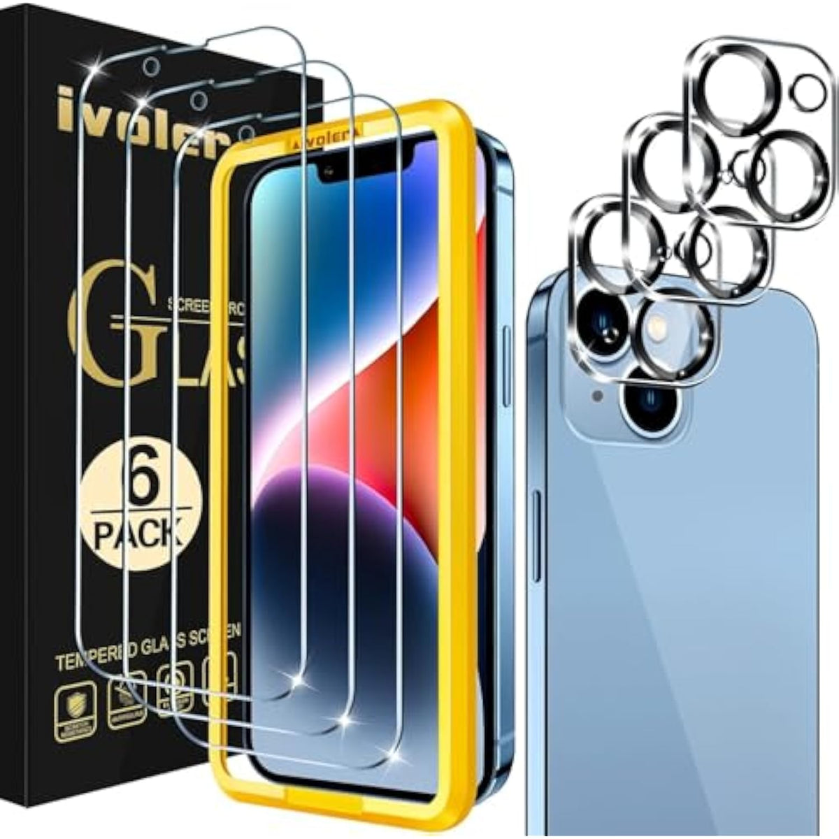 Tempered Glass Screen Protector 6.7'' For Iphone 14 Plus - 3 Pack With Camera Lens Protector & Alignment Frame, Anti-Scratch Case Friendly Transparent Hd Clear Film