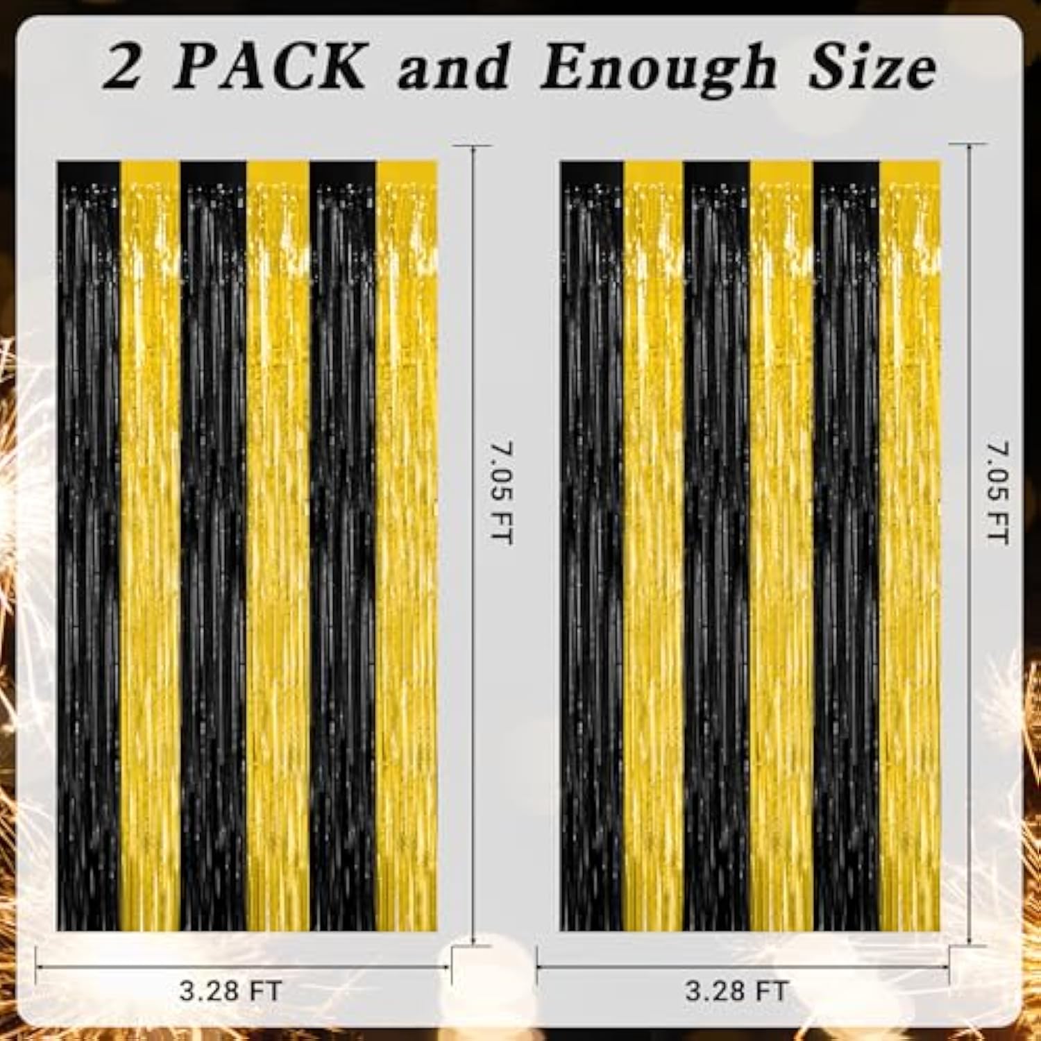 2 Pack Graduation Backdrop 3.28x7.05ft Black & Gold Foil Curtains