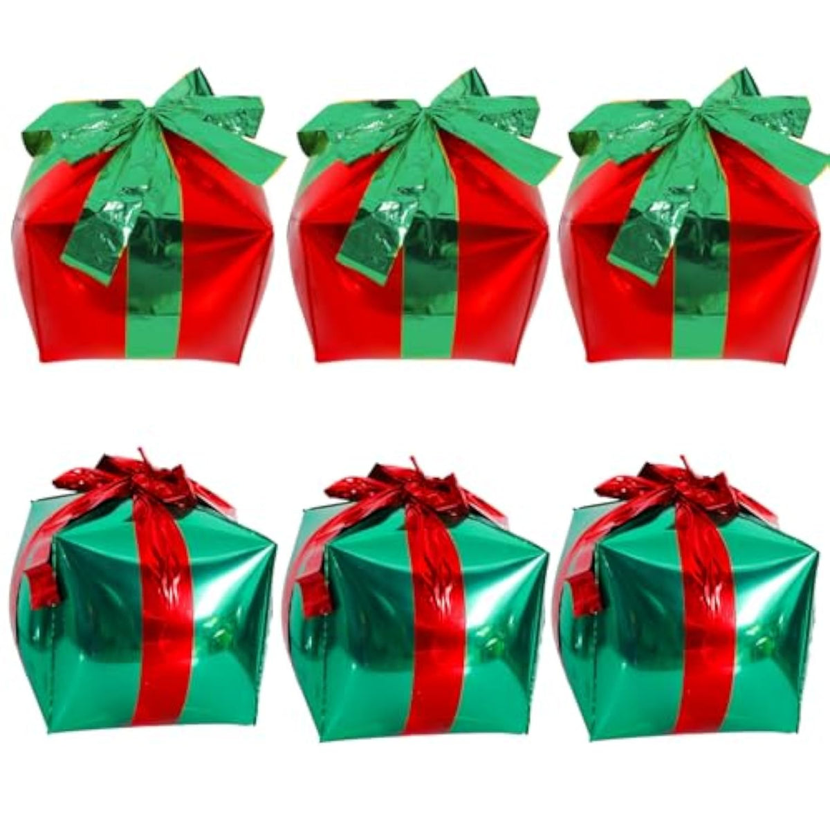 6Pc Red Green Cube Gift Box Balloons 18In Christmas Party Decor