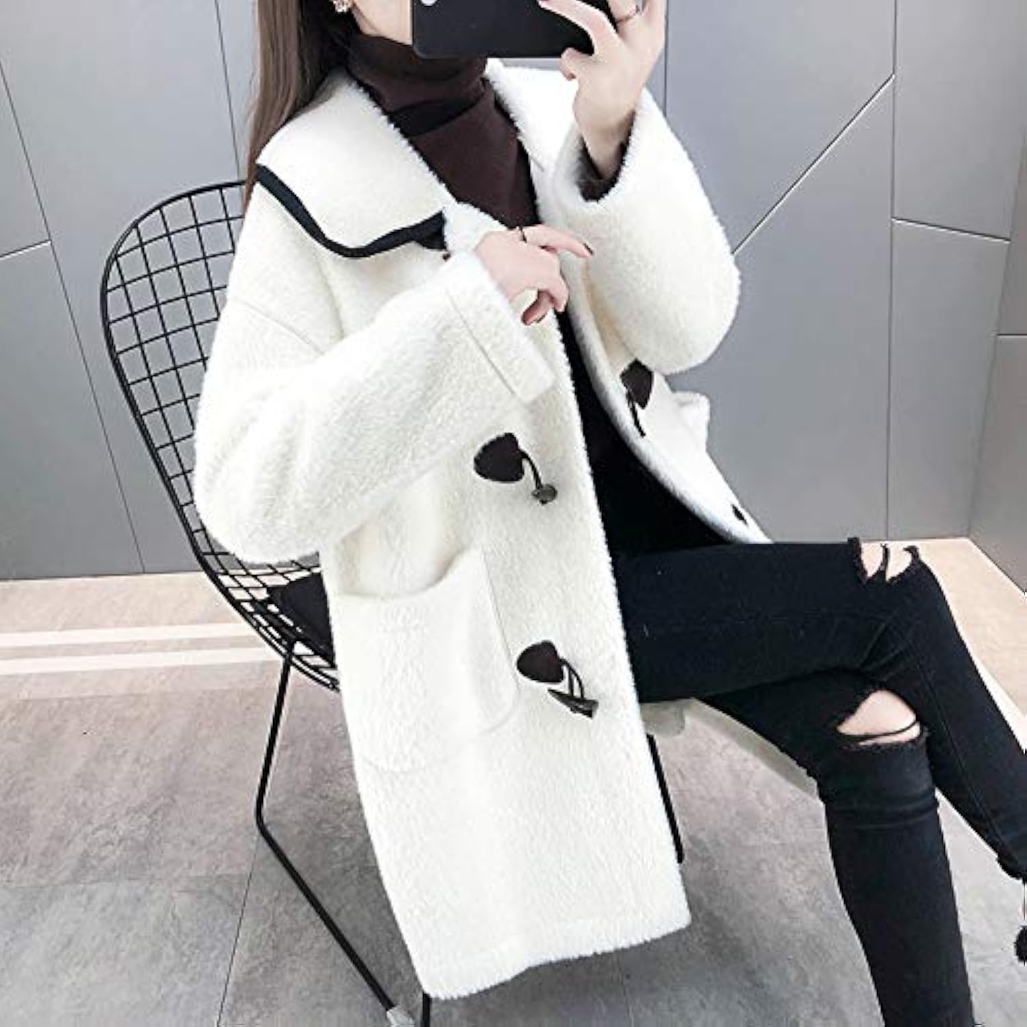 Pu Leather Sew-On Toggles With Black Resin Horn Button For Coat Cape J