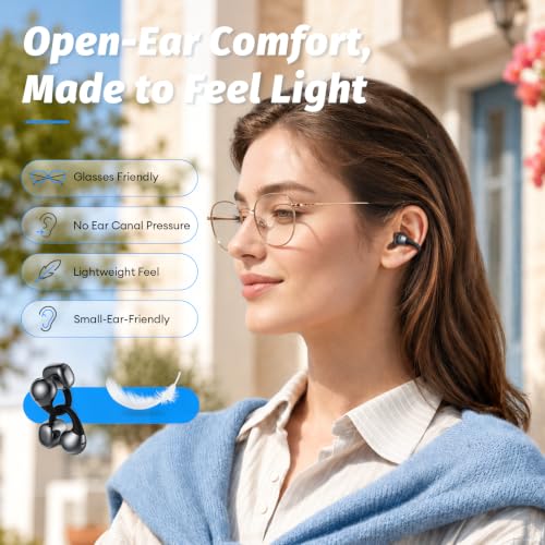 MGC11 Clip on Ear Earbuds, Open Ear Earbuds Wireless Bluetooth 6.0, Comfort Open Ear Headphones for Sports, Fitness, and Workouts, Pink
