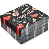 100-Pack Nurse Graduation Decorations Cocktail Napkins - 6.5In X 6.5In Folded, 13In X 13In Unfolded 2-Ply Black - Absorbent Medical Napkins For Rn Party Decor