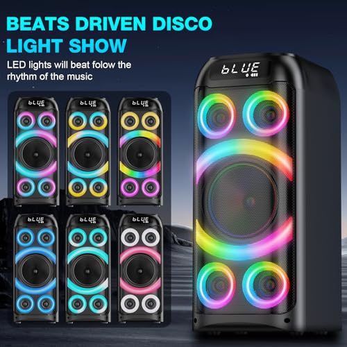 Bluetooth Speaker, 160W Peak Powerful Loud Stereo Sound Deep Bass Wireless Boombox Portable Large Speakers with Subwoofer TWS Pairing Dynamic LED