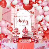 127Pcs Red Pink White Balloons Arch Kit, She Is The Cherry On Top Banner Backdrop, Cherry Birthday Bridal Shower Party Decorations, Fruit Baby Shower Balloons Garland Party Decor