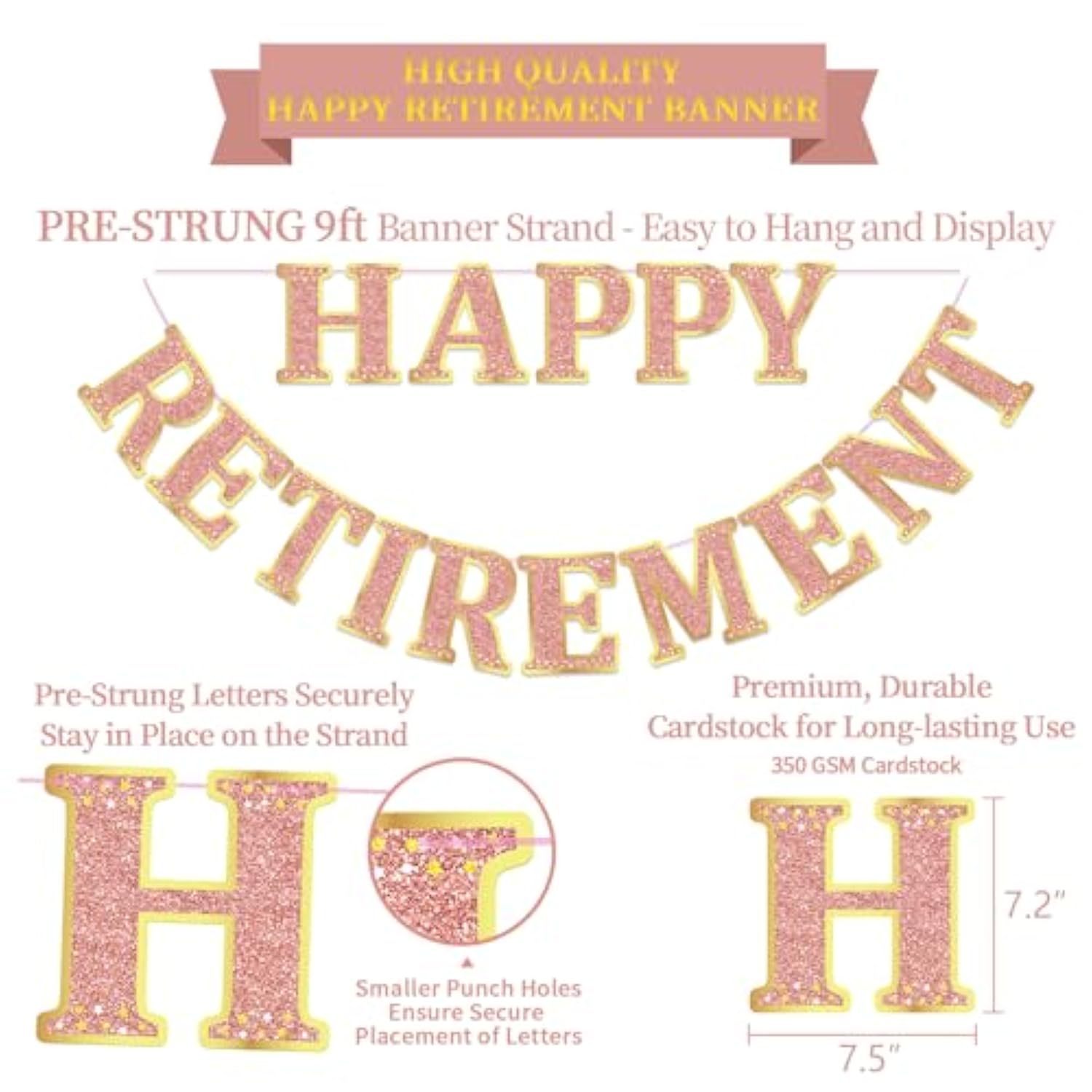 Retirement Party Decorations Kit For Women - 17-Piece Elegant Rose Gold Set With Pre-Strung Banner, Honeycomb Balls, Swirls & Garland | Instant Setup Party Decor | Retirement Gifts & Supplies