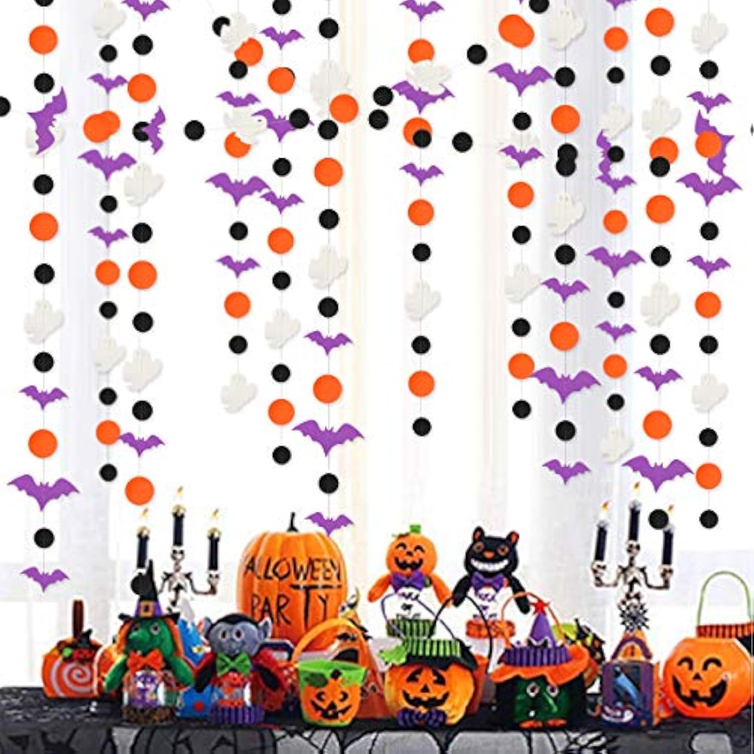 39Ft Halloween Party Garland Streamers Purple Bat White Ghost Black Orange Banner