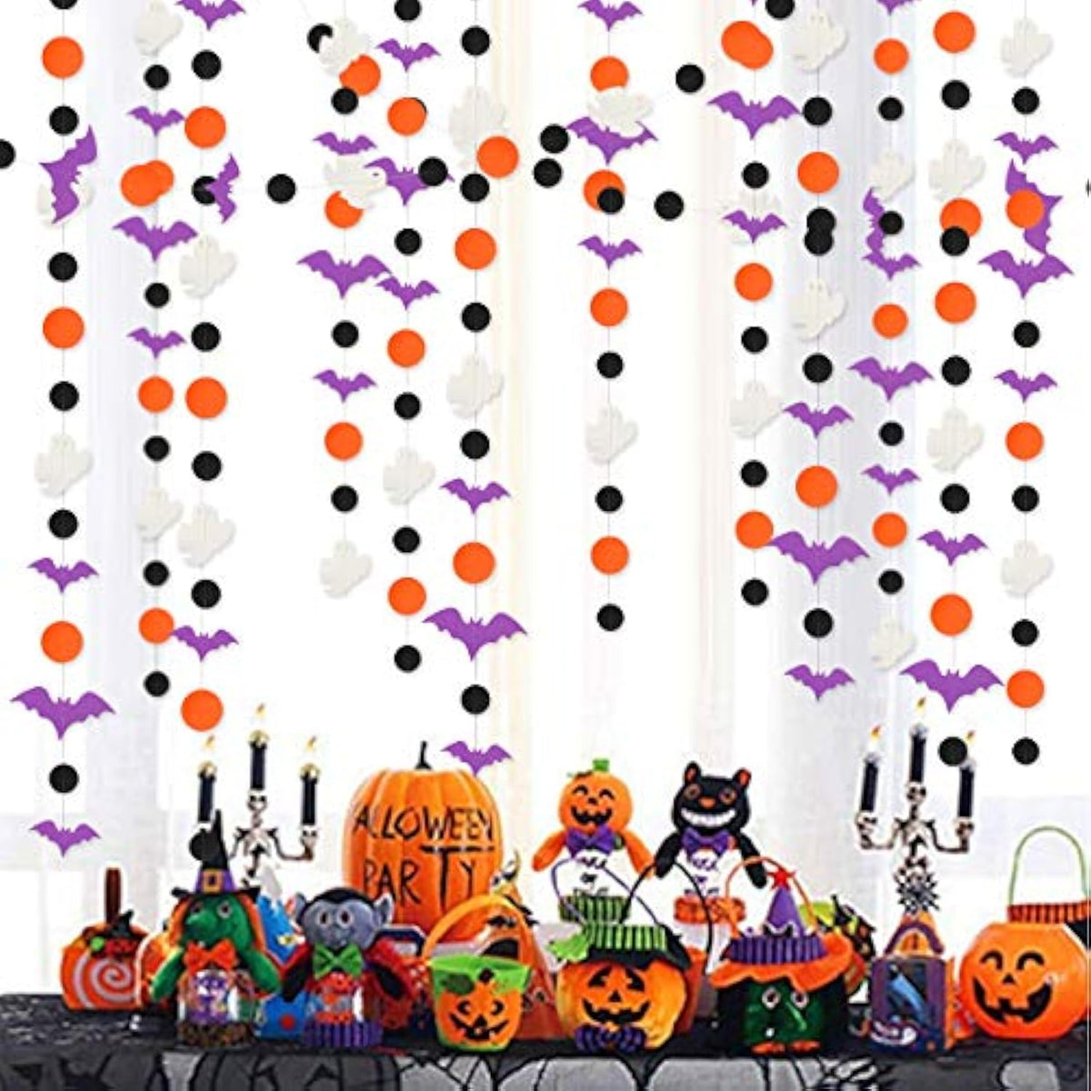 39Ft Halloween Party Garland Streamers Purple Bat White Ghost Black Orange Banner