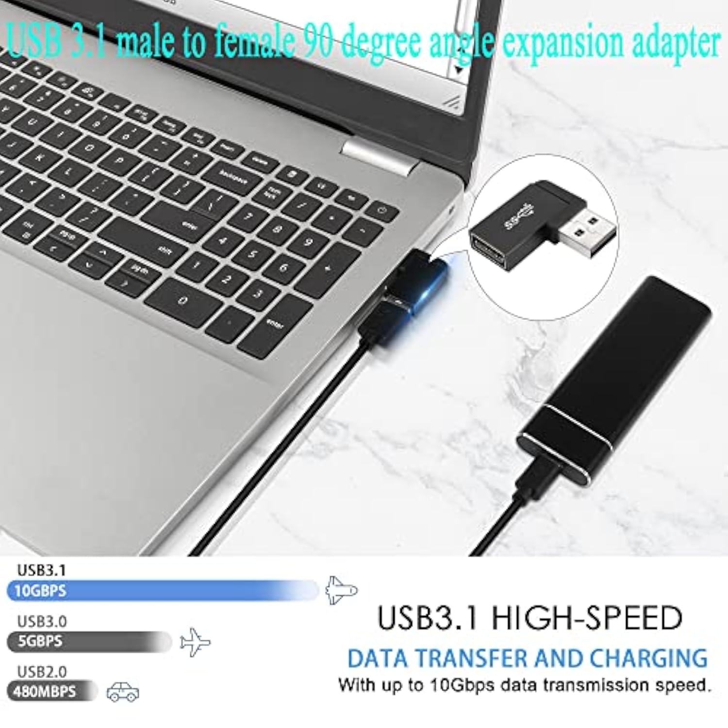 90°Angle Usb 3.1 Adapter 10Gbps Usb 3.1 Male To Female Right Angle Connector U