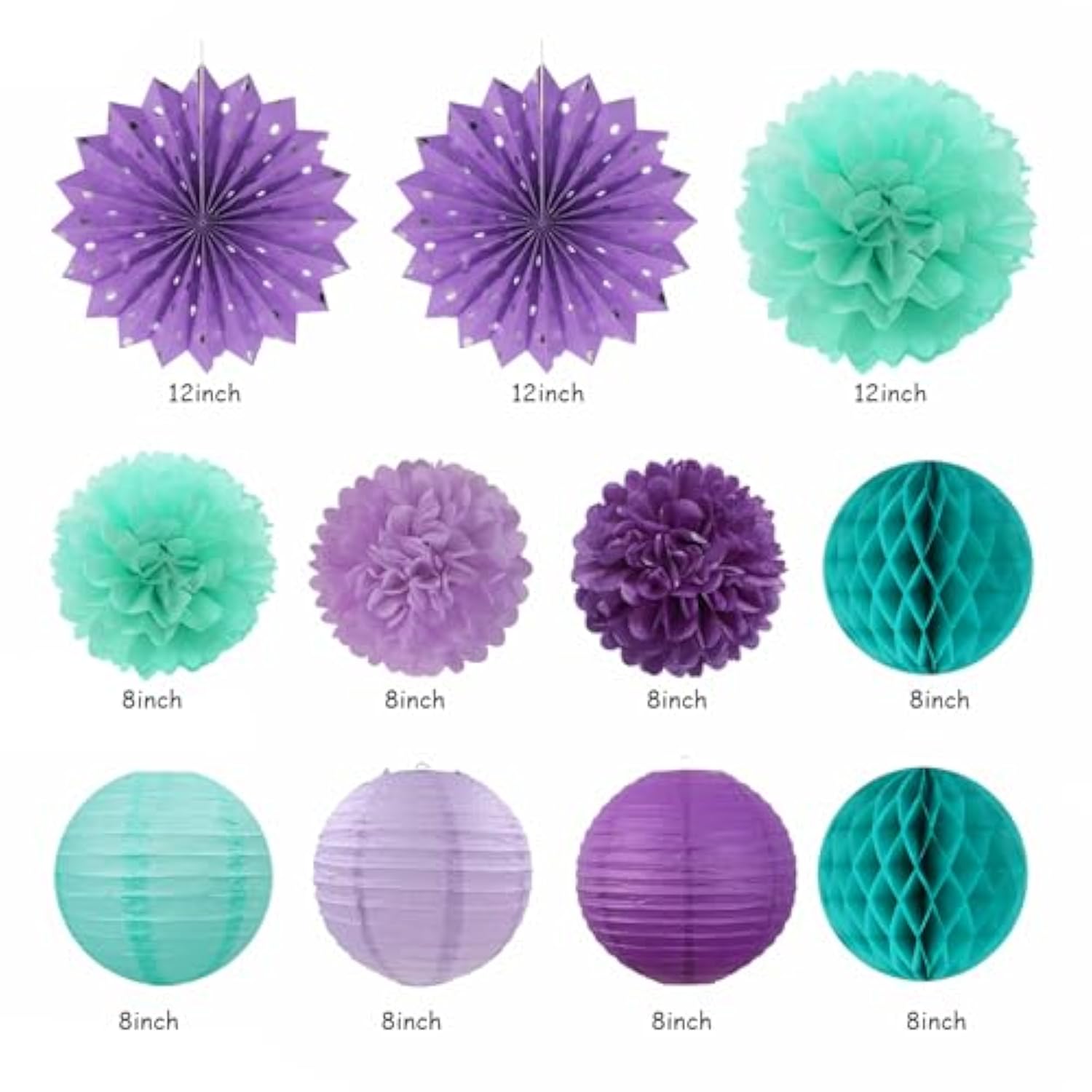 Teal-Purple Lavender Girl Mermaid-Birthday Party-Decorations - 21Pcs Happy Banner,Under The Sea Ocean Paper Lanterns Honeycomb Streamers,Tissue Pom Poms Flower Fan,Classroom Hanging Decor