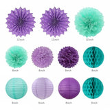 Teal-Purple Lavender Girl Mermaid-Birthday Party-Decorations - 21Pcs Happy Banner,Under The Sea Ocean Paper Lanterns Honeycomb Streamers,Tissue Pom Poms Flower Fan,Classroom Hanging Decor