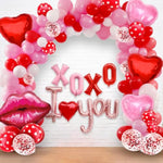 , Huge Love Decorations Arch Set - 30 Inch, Pack Of 112 | Lip, Xoxo, I Love You, Pink, Red Heart Balloons For Heart Decorations | Pink Balloons Arch Set, Romantic Decorations Special Night