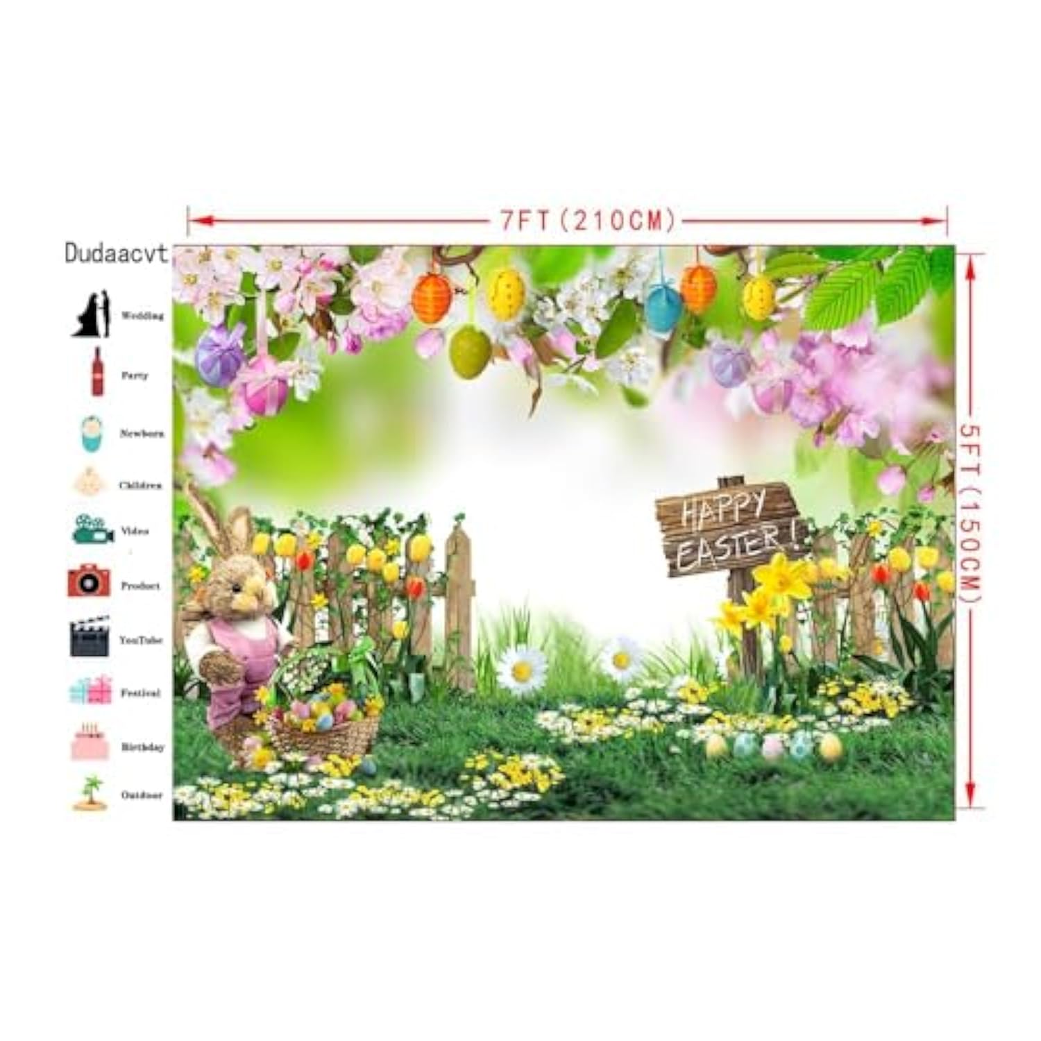 7X5Ft Spring Easter Backdrop Pink Flower Garden Photography Backdrop Easter Decor Banner Kids Children Birthday Banner