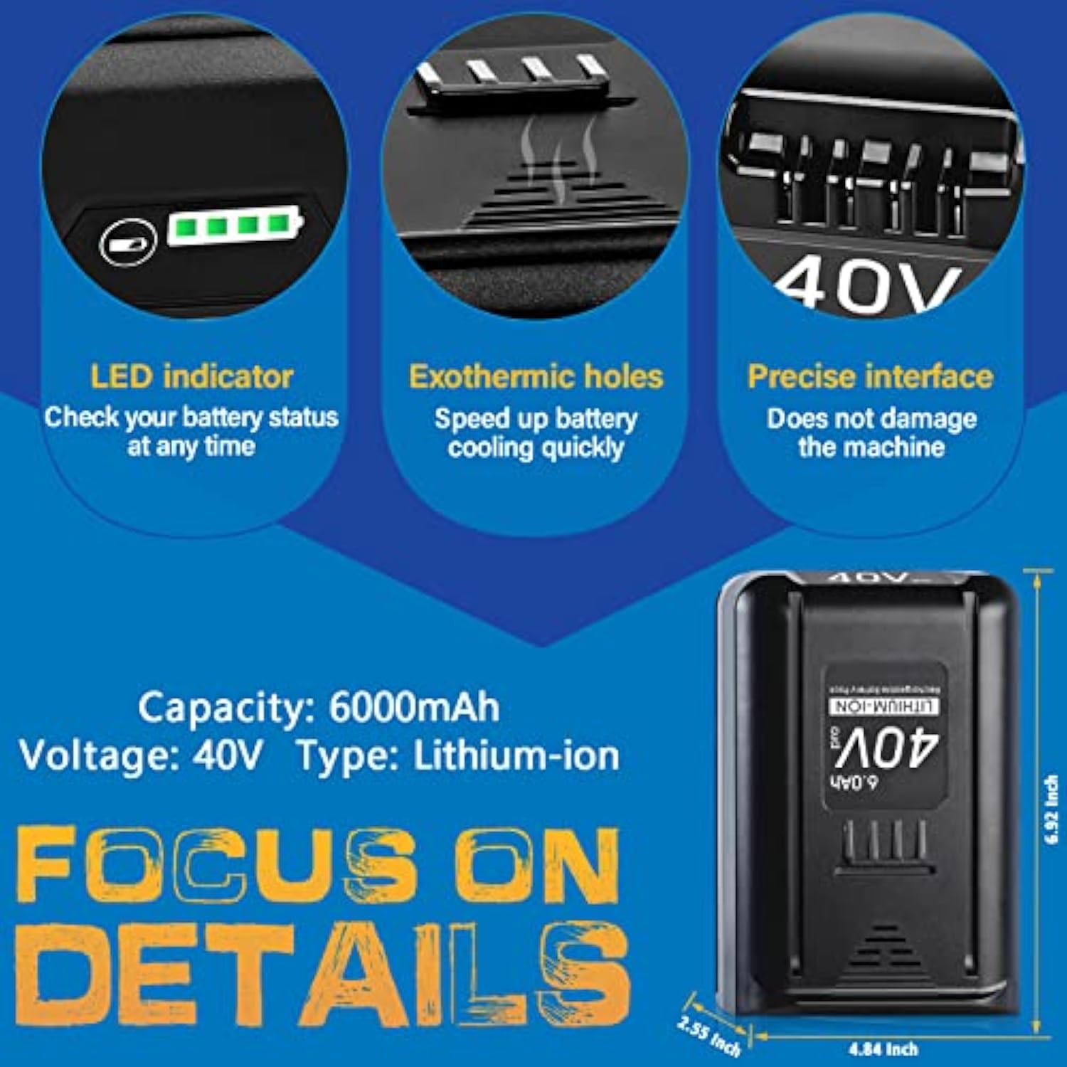 ?Upgrade? 40V 6.0Ah Replacement Battery For Kobalt 40V Max 2540C-06 High Capacity Lithium-Ion Battery Kb440-03 Kb2540C-06 Kb640-03 Kb240-06 For Cordless Power Tools