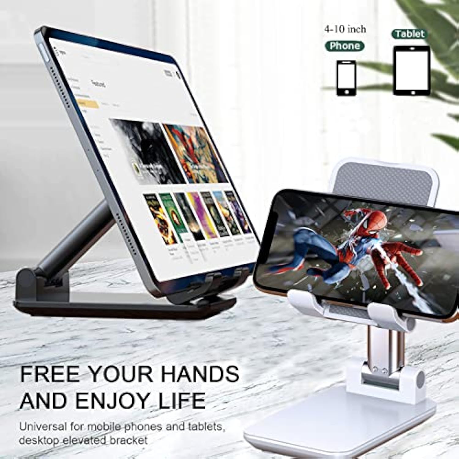2 Pcs Cell Phone Stand, Adjustable Angle Height Phone Stand For Desk, Fully Foldable/Portable Phone Holder, Compatible For 16/15/14/13/12/Smartphones