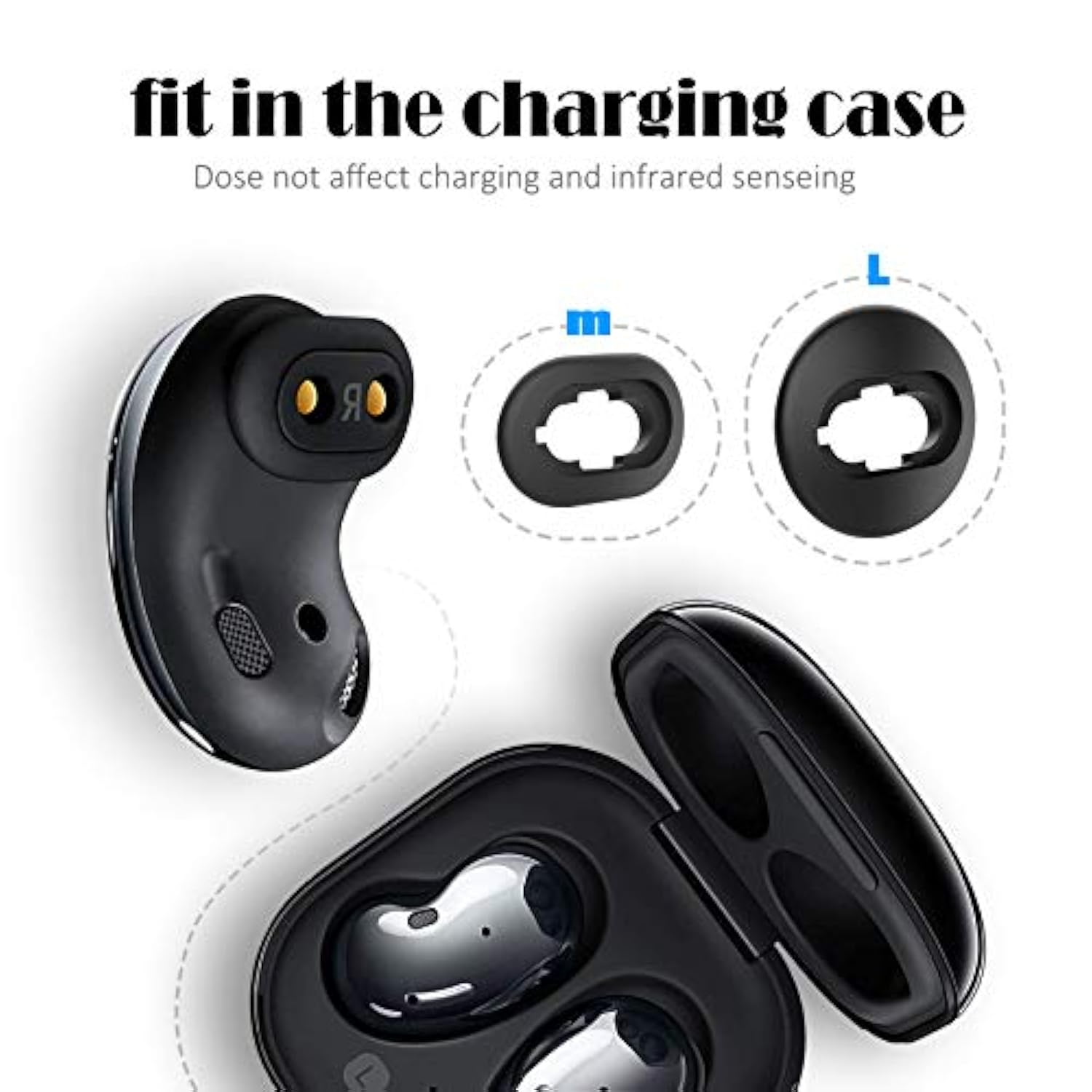 4 Pairs Silicone Ear Tips Replacement Galaxy Buds Live Earbuds Accessories (Black)
