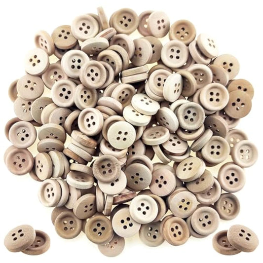 200 Pcs 15Mm 0.6 Inch Round Wooden Buttons With 4 Holes Wood Sewing Bu