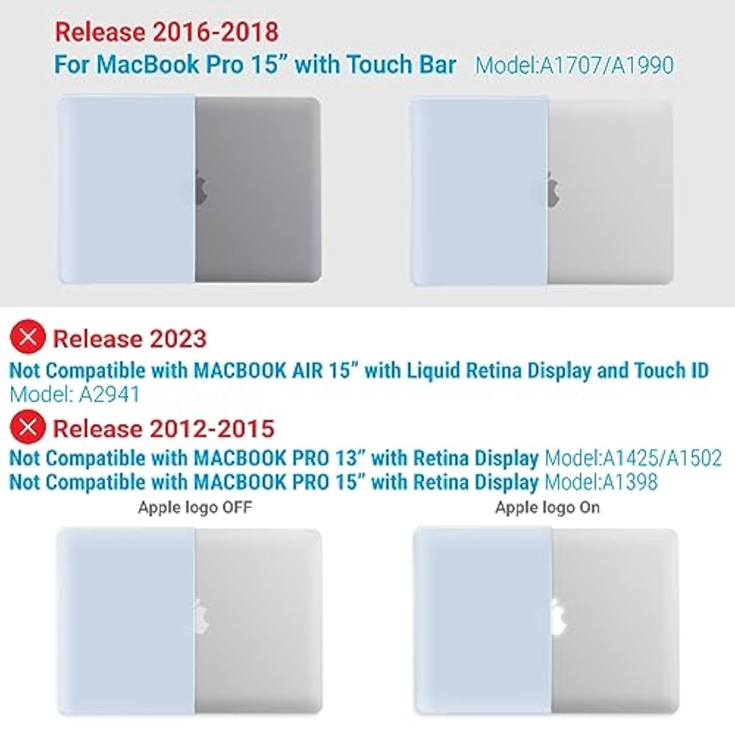 IBENZER Compatible with MacBook Pro 15 Inch Case 2019 2018 2017 2016 A1990 A1707, Plastic Hard Shell Case with Keyboard Cover for Mac Pro 15 Touch Bar, Sierra Blue, T15SIBL+1