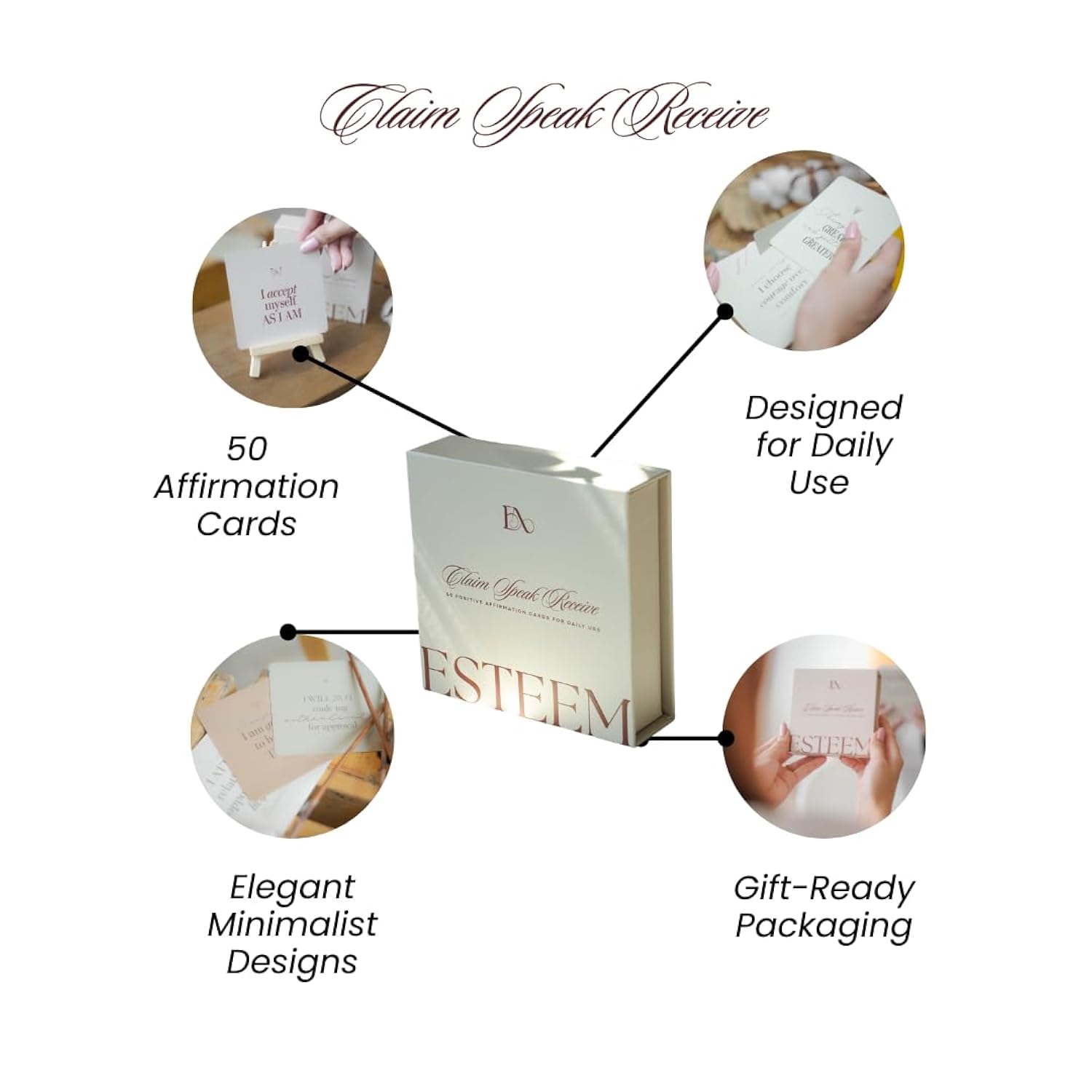 Esteem Daily Affirmation Cards For Manifestation, Self Care, Self Love Stress Relief 4 X4 Inspirational With Quotes 50 Mindfulness Box Women And Men